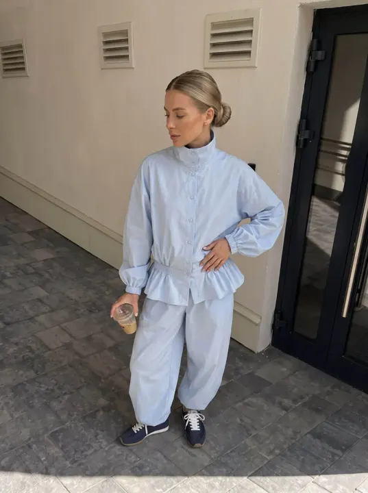 Blue Voluminous Top & Pants Set