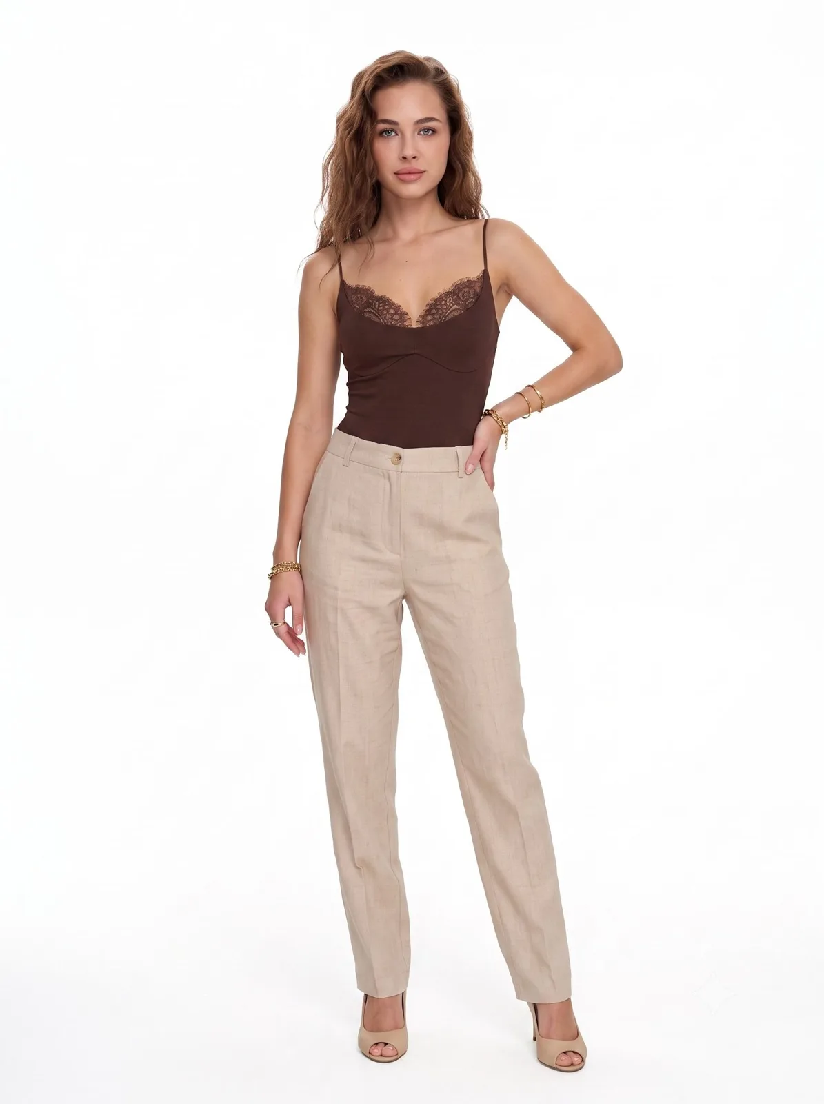 Brown Lace Insert Top — 1