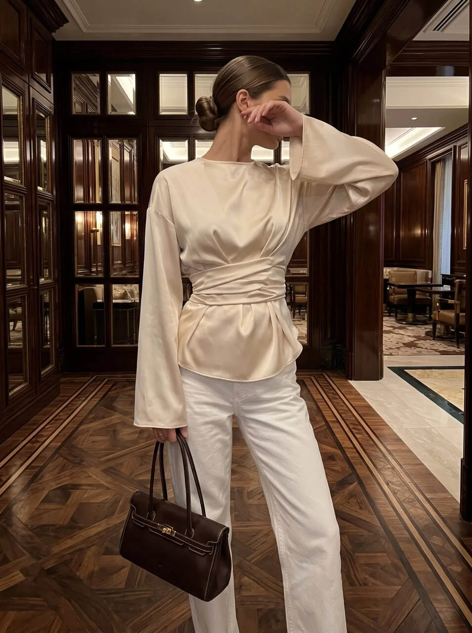 Draped Satin Blouse — 1