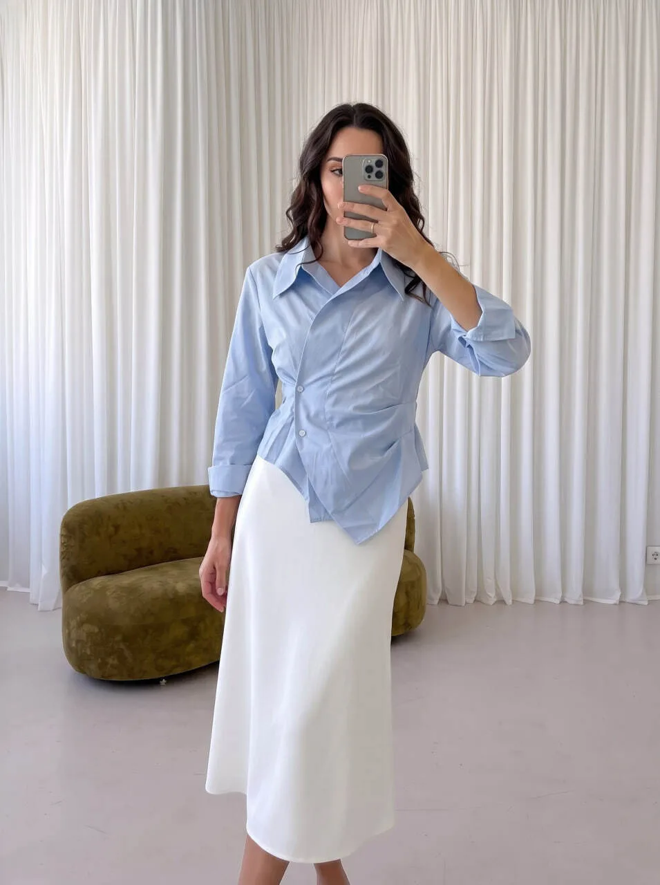 Blue Tie-Detail Shirt — 1