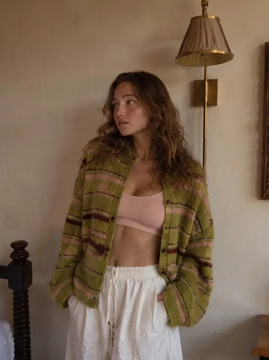 Green Striped Cardigan