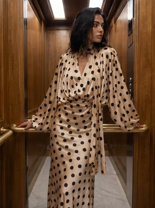 French-Inspired Polka Dot Evening Dress