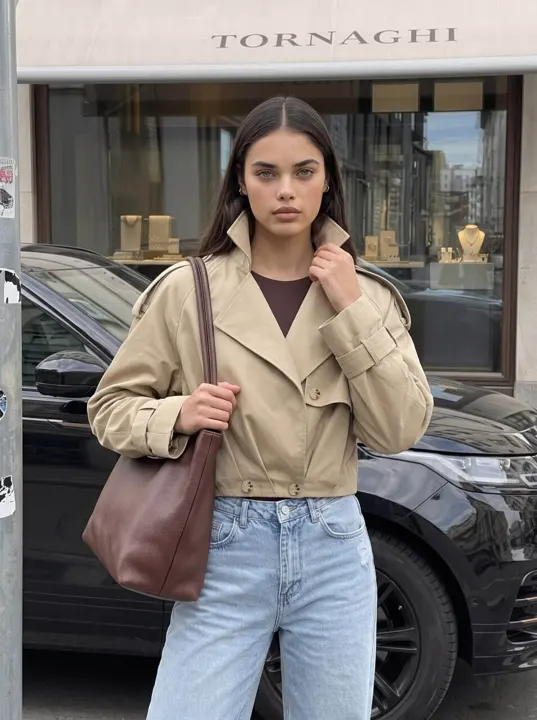 Beige Cropped Utility Jacket