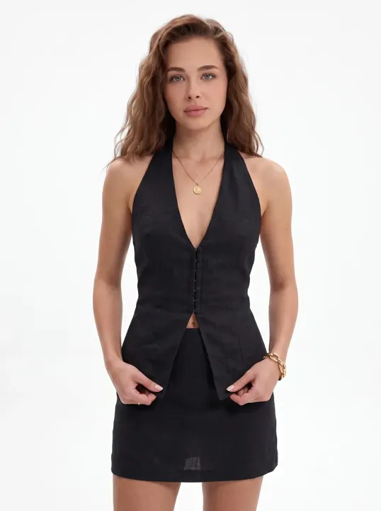 Black Zip-Up Tailored Vest