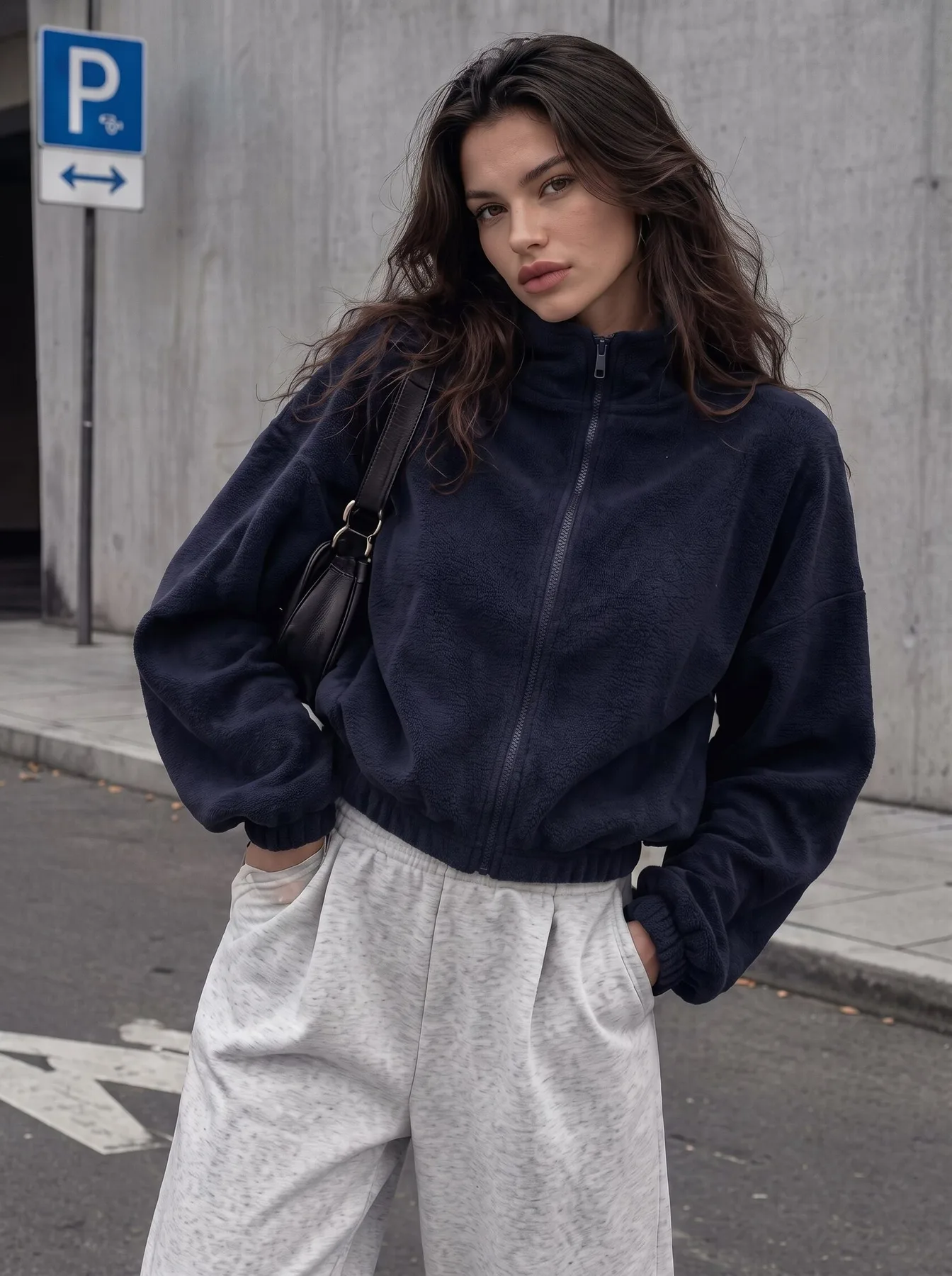 Navy Cropped Sweatshirt — 1