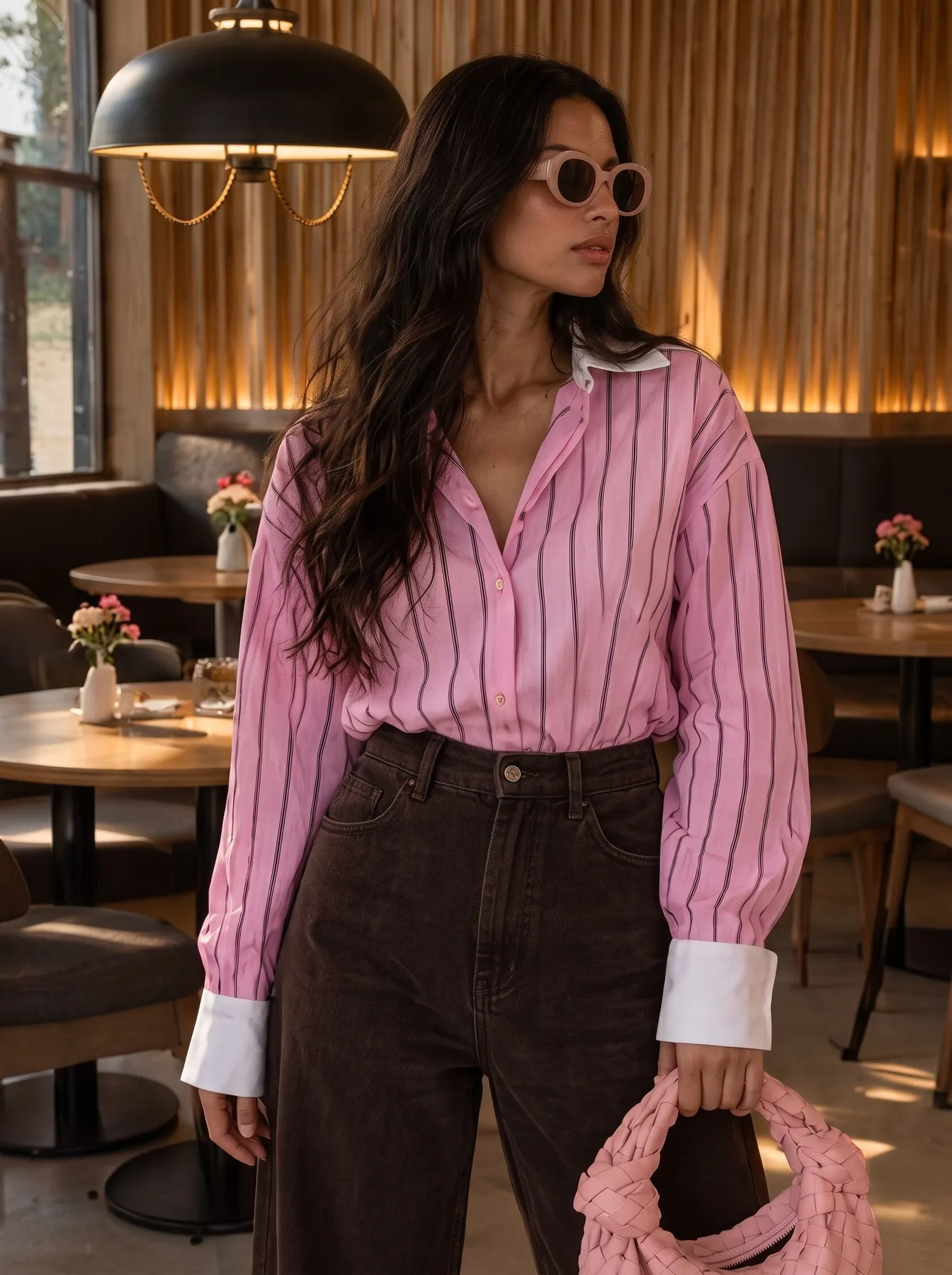 Pink Striped Shirt with White Collar & Cuffs — 1